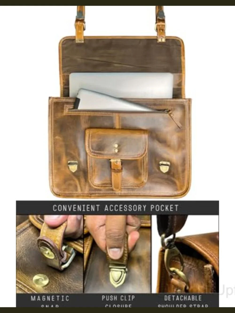 Full Grain Buffalo Leather Messenger Bag 16 Inch Laptop Briefcase